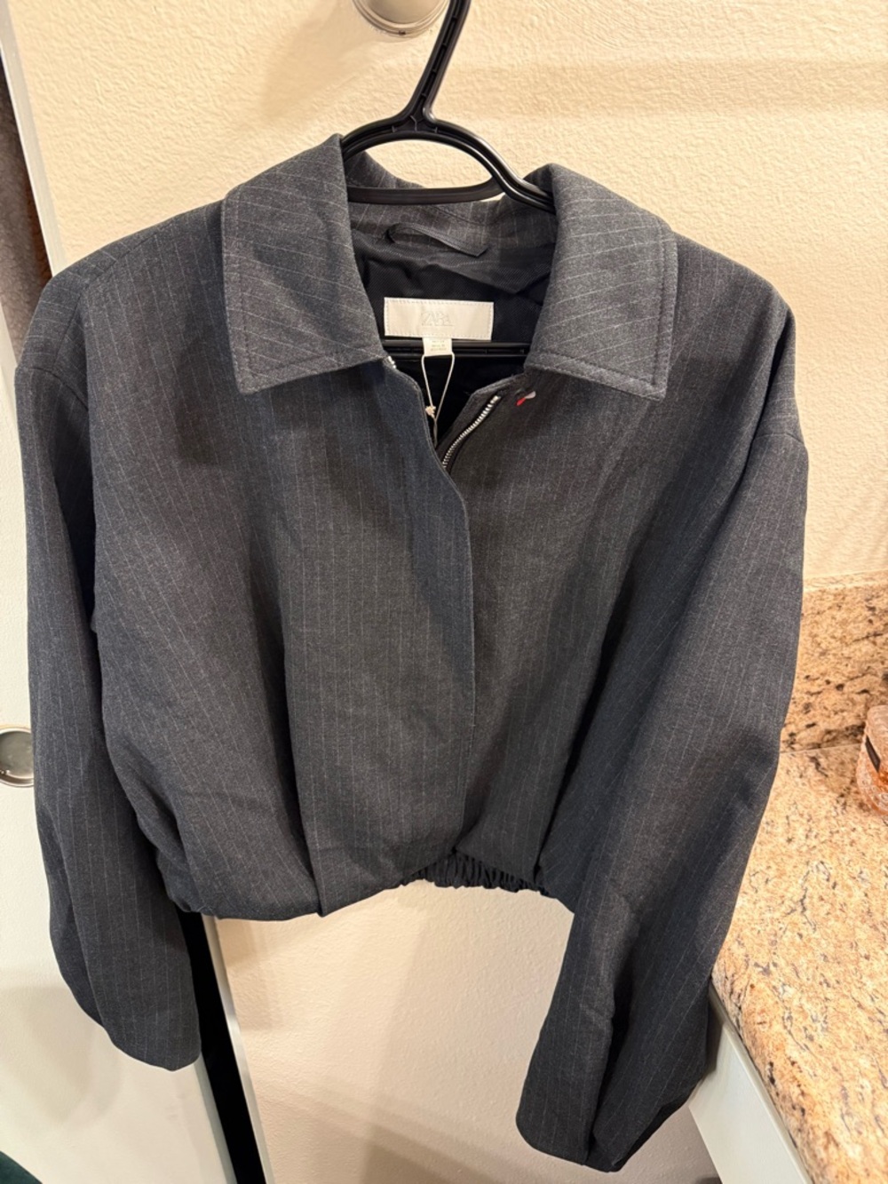 Zara Charcoal Pinstripe Cropped Jacket